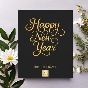 Happy New Year Black Gold Skript Business-Logo Flyer