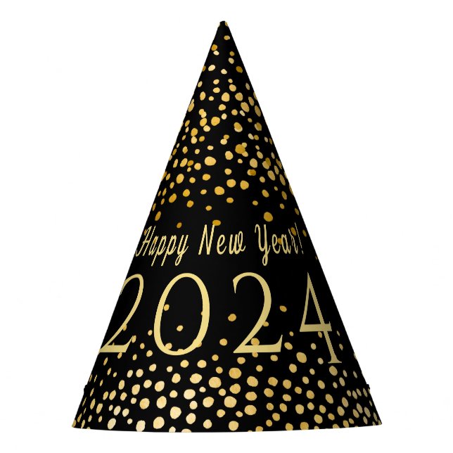 Happy New Year Black Imitate Gold Confetti Urlaub Partyhütchen (Vorderseite)