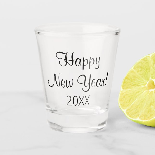 Happy New Year Black Schriftart Schnapsglas (Vorderseite)
