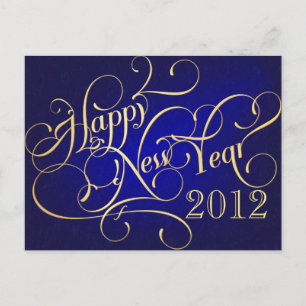 Happy New Year Blue Gold Party lädt ein Einladungspostkarte