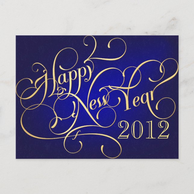 Happy New Year Blue Gold Party lädt ein Einladungspostkarte (Vorderseite)