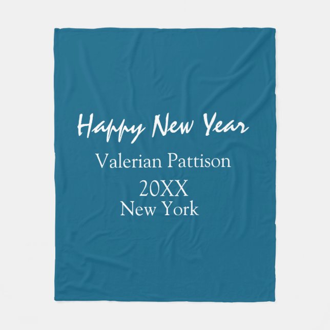 Happy new year blue name place year boho simple  fleecedecke (Vorderseite)
