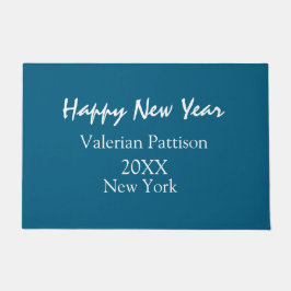 Happy new year blue name place year boho simple  fußmatte