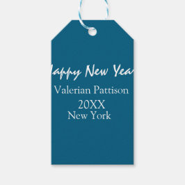 Happy new year blue name place year boho simple  geschenkanhänger