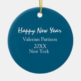Happy new year blue name place year boho simple  keramik ornament