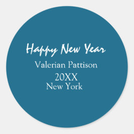 Happy new year blue name place year boho simple  runder aufkleber