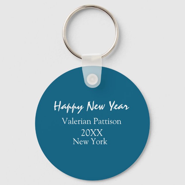 Happy new year blue name place year boho simple  schlüsselanhänger (Vorderseite)
