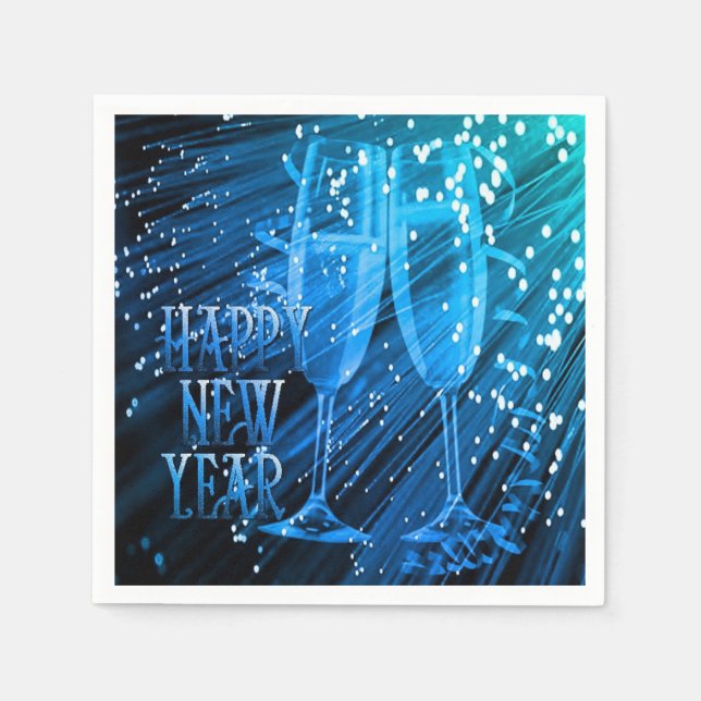Happy New Year Blue Sparkle Glasses Napkins Serviette (Vorderseite)