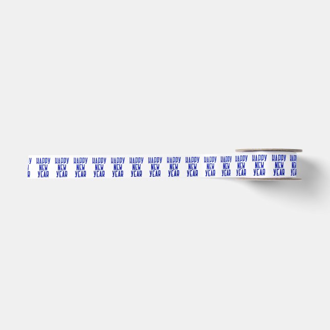 Happy New Year Blue White Gift Wrap Ribbon Satinband (Vorderseite)