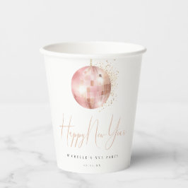 Happy New Year Blush Pink Rose Gold Disco Ball Pappbecher