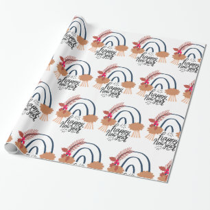 Happy New Year Boho Rainbow Gift Wrapping Paper Geschenkpapier