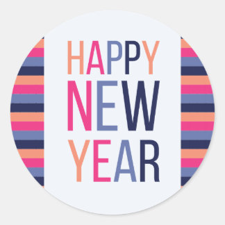Happy New Year Bright Stripe Runder Aufkleber