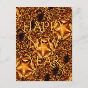 Happy New Year Brown Gold Copper Elegante Star Feiertagspostkarte