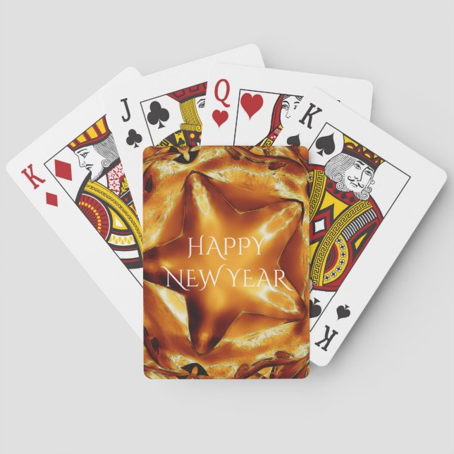 Happy New Year Brown Gold Copper Elegante Star Spielkarten (Rückseite)