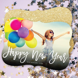 Happy New Year Brush Script Calligrafy Foto Feiertagskarte