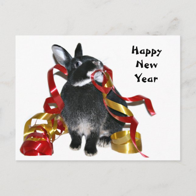 Happy New Year Bunny Feiertagspostkarte (Vorderseite)
