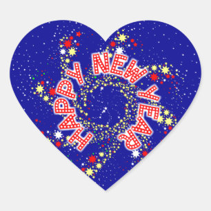 Happy New Year Button Wheel Herz-Aufkleber