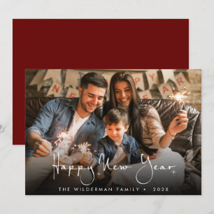 Happy New Year Calligrafy Script Foto Card Feiertagskarte