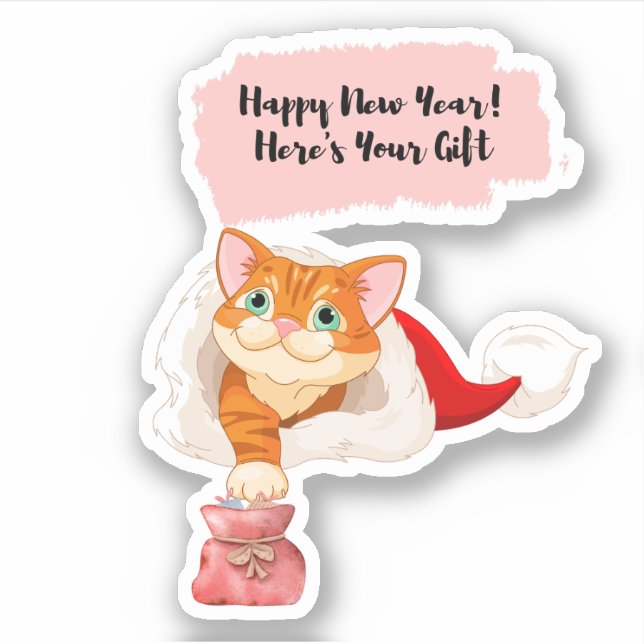 Happy New Year Cat 2023 Custom-Cut Vinyl Sticker (Vorderseite)