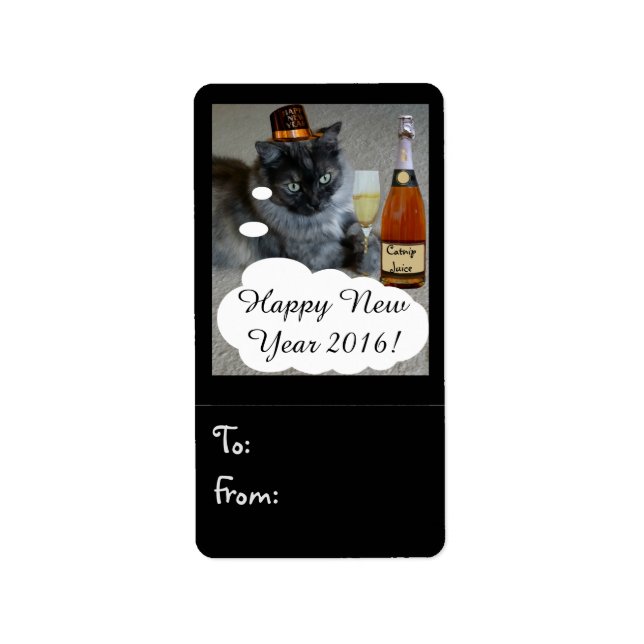 Happy New Year (cat) Label von RoseWrites Adressaufkleber (Vorne)