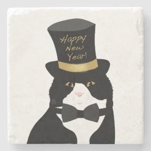 Happy New Year Cat Stone Untersetzer