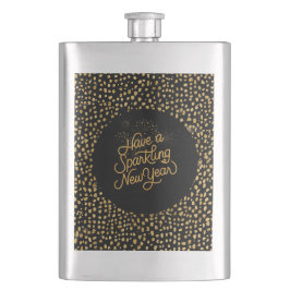 Happy New Year Celebrate,Gold Pixels Pattern,Black Flachmann