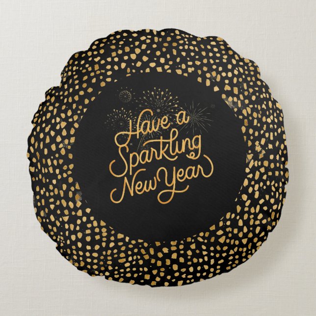 Happy New Year Celebrate,Gold Pixels Pattern Rundes Kissen (Vorderseite)