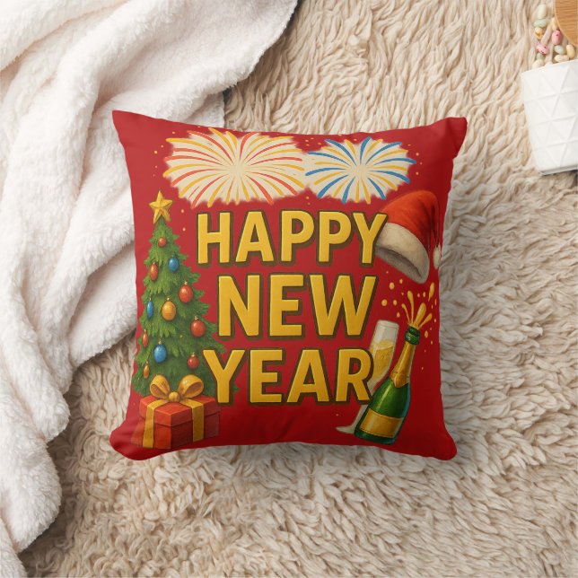 Happy New Year Celebration Sticker  Kissen (Decke)