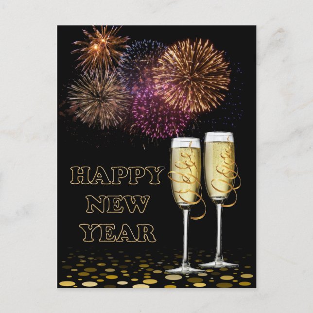 Happy New Year - Champagne Feiertagspostkarte (Vorderseite)