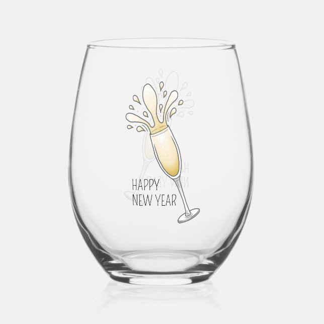 Happy New Year Champagne Weinglas Ohne Stiel (Vorderseite)