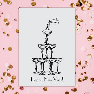 Happy New Year Champagner Tower Karte