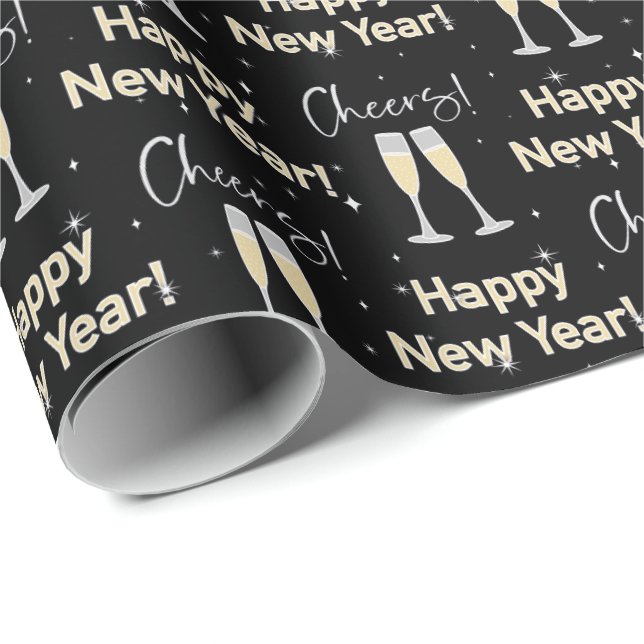 Happy New Year Cheers Champagne Toast Geschenkpapier (Rolleneckpunkt)