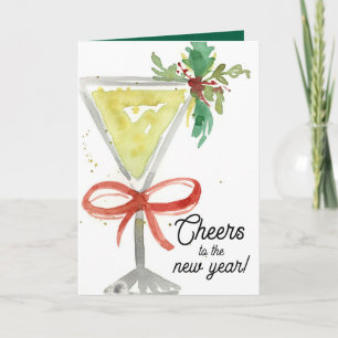 Happy New Year Cheers Martini Cocktail Glass Karte