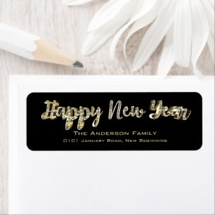 Happy New Year Chic Black and Gold Script