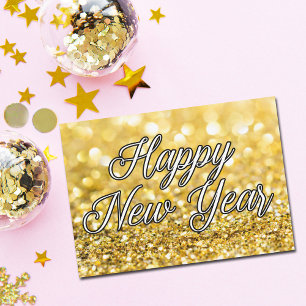 Happy New Year Chic Gold Glitzer Custom 2024 Card