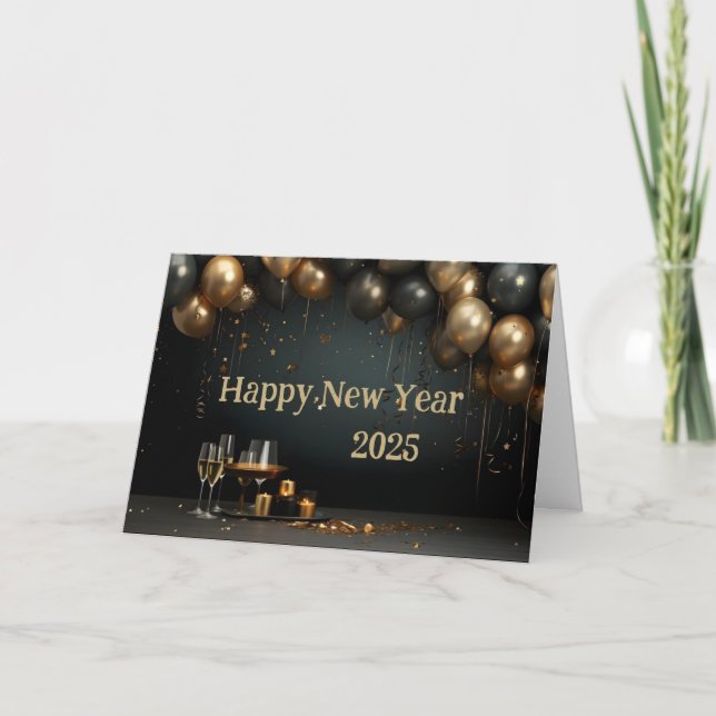 Happy New Year Classic Elegant Ballon Custom Karte (Vorderseite)