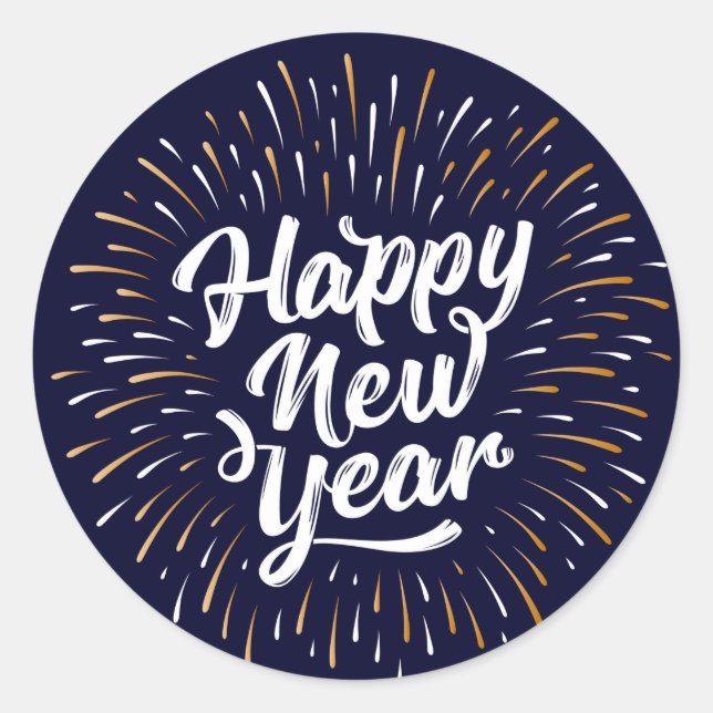 Happy New Year Classic Round Sticker (Vorderseite)