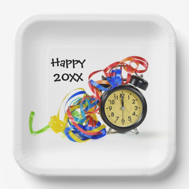 Happy New Year Clock Party Pappteller (Vorderseite)