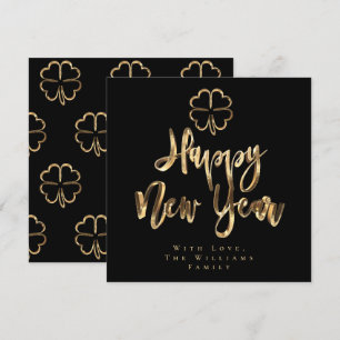 Happy New Year Clover Eleganter Black and Gold Chi Feiertagskarte
