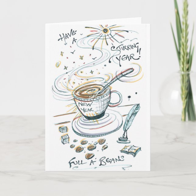 Happy New Year Coffee Card Feiertagskarte (Vorderseite)