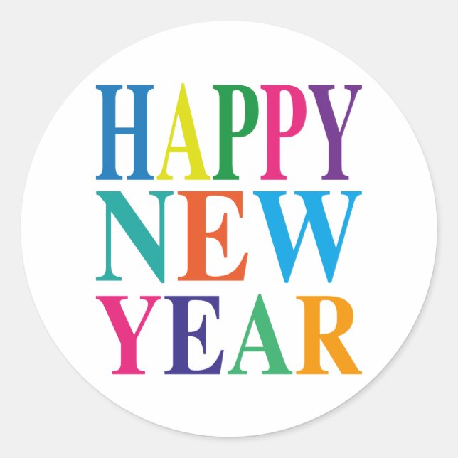 Happy New Year Colorful Typografy Runder Aufkleber (Vorderseite)