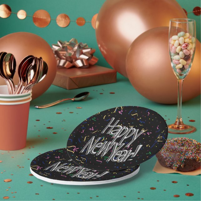 Happy New Year Confetti New Years Pappteller (Multi)