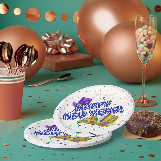 Happy New Year Confetti New Years Pappteller (Multi)