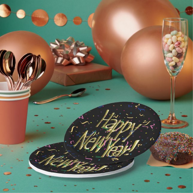 Happy New Year Confetti New Years Pappteller (Multi)