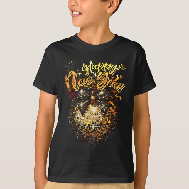 Happy New Year Coquette Bow Disco Silvester T-Shirt (Vorderseite)