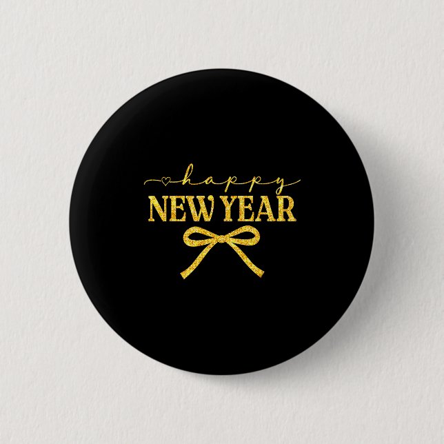 Happy New Year Coquette Bow New Year Party Family  Button (Vorderseite)