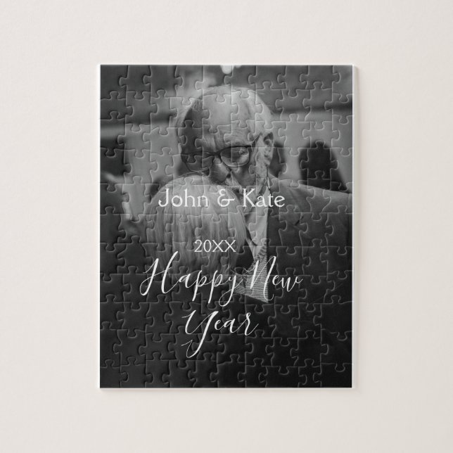 Happy new year couple photo name year black white  (Vertikal)