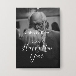 Happy new year couple photo name year black white  button