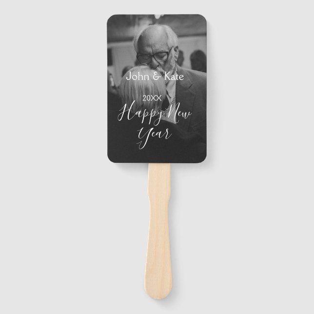 Happy new year couple photo name year black white  fächer (Vorderseite)