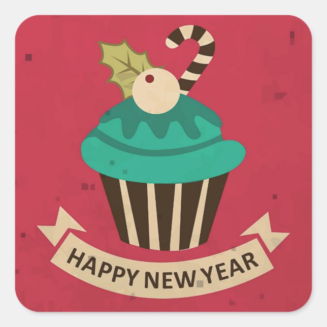 Happy New Year Cupcake Sticker (Vorderseite)